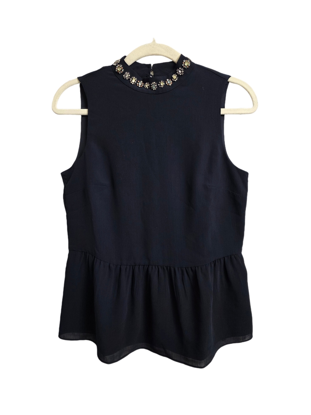 NWT J Crew Navy Jewel-Embroidered Sleeveless Peplum Top Size XS